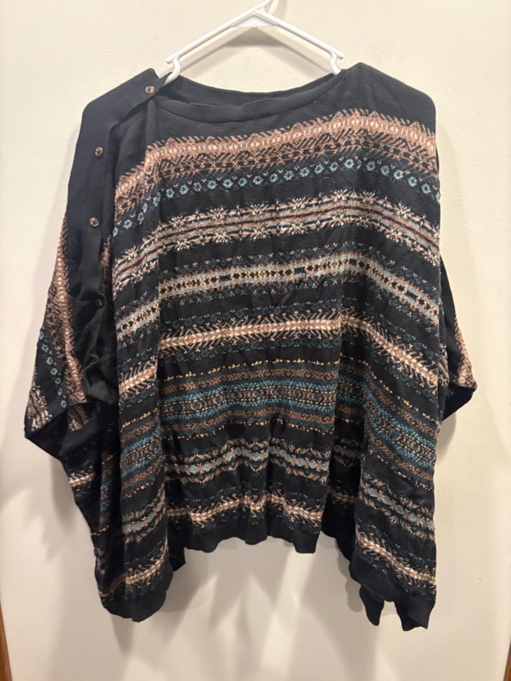 J. Jill Striped Knit Poncho in Black and Tan - Picture 5 of 6